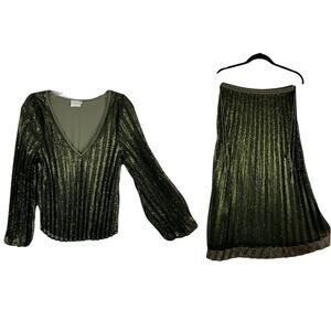 nwot FLANNEL AUSTRALIA Green Sequined Set 1/S Top Skirt Lined Glam Party Special